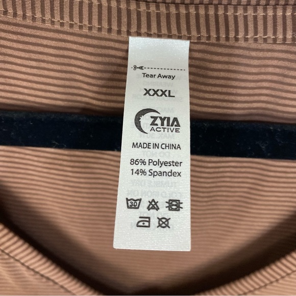 Zyia Brown Espresso Striped V Neck Short Sleeve Athletic Top Workout - Picture 3 of 3